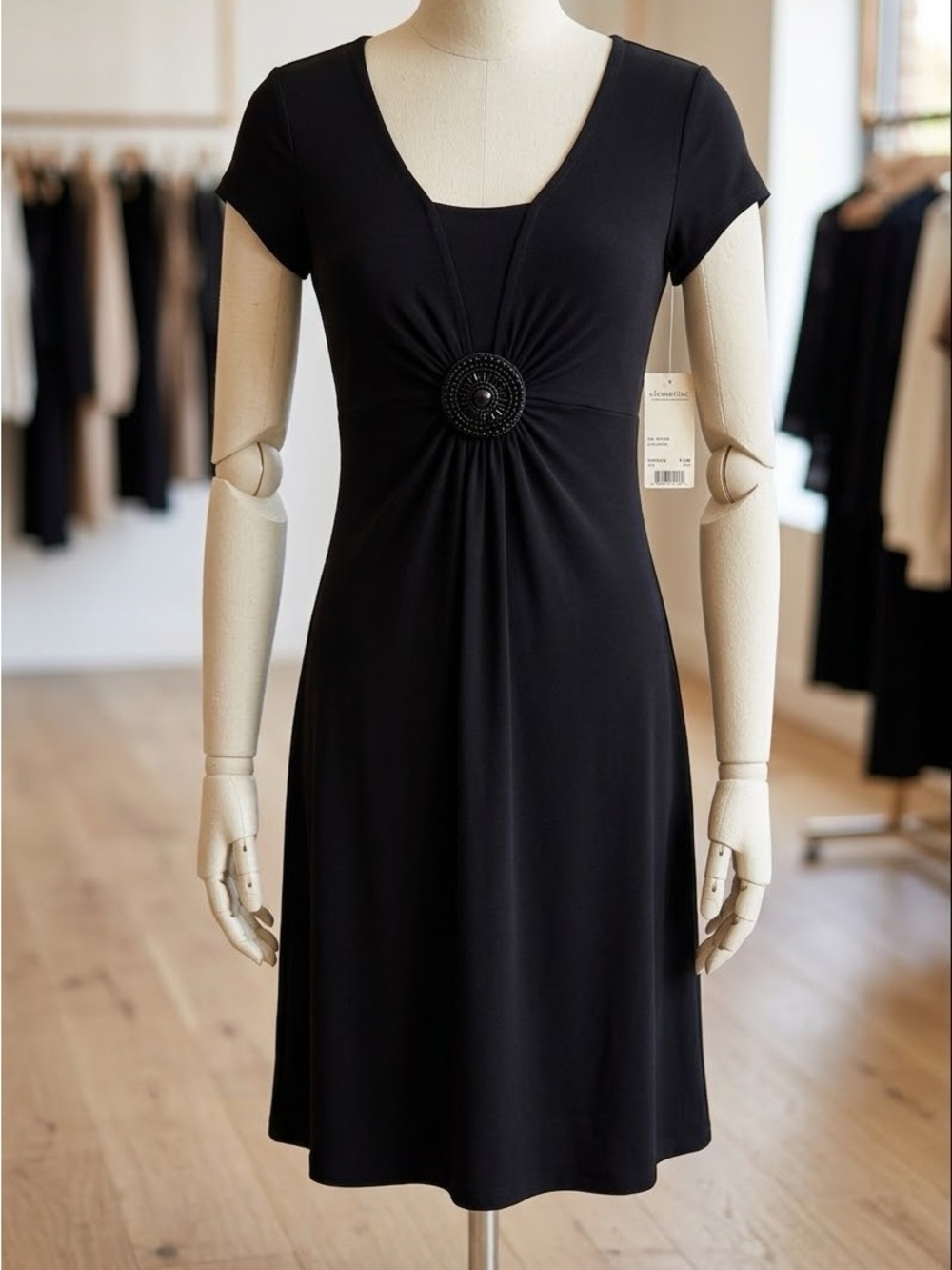 Elementz Black Short-Sleeve A-Line Dress with Center Medallion
